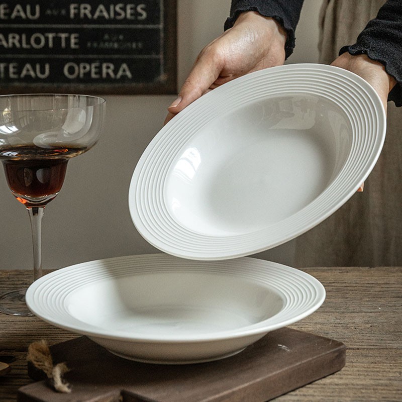 【4只装】8.75英寸盘子酒店陶瓷釉下彩家用北欧风汤盘碗盘意面盘