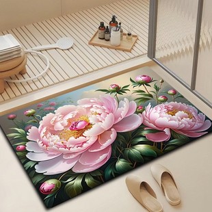 3D花朵硅藻泥卫生间门口吸水防滑地垫浴室家用防滑入户门脚垫 新款
