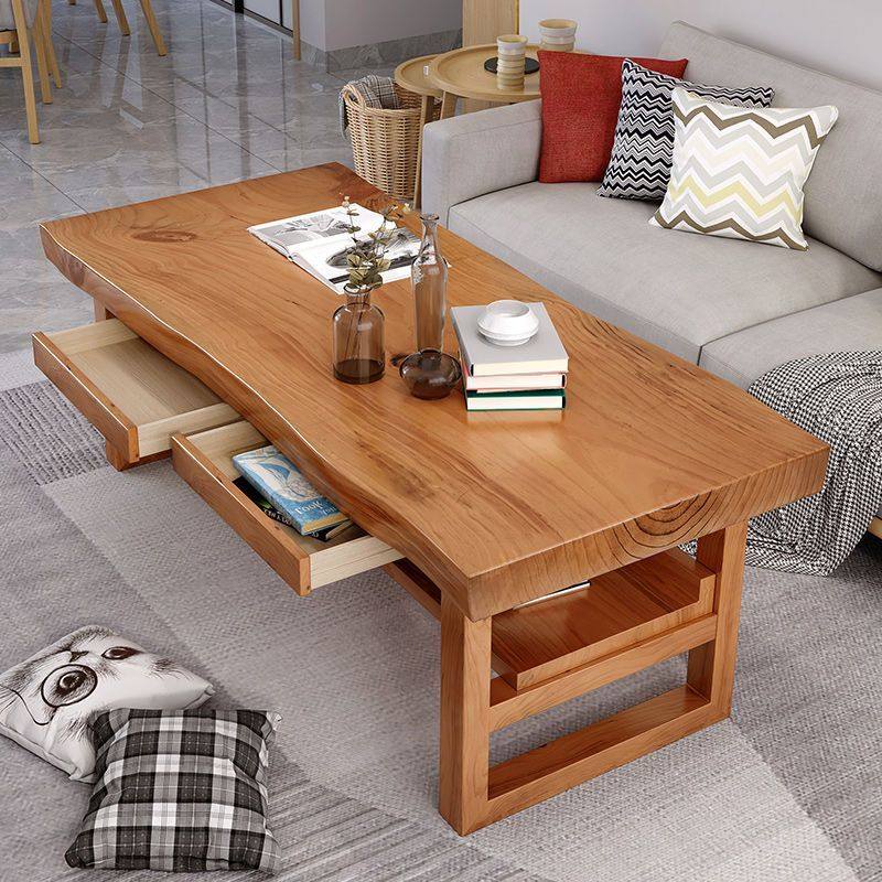 实木大板茶几餐桌两用原木家用小户型客厅茶台60高茶几可吃饭