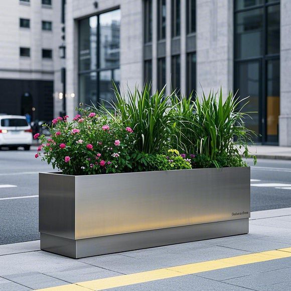 户外不锈钢花箱组合酒店商业街花坛庭院外摆金属大花槽种植箱定制