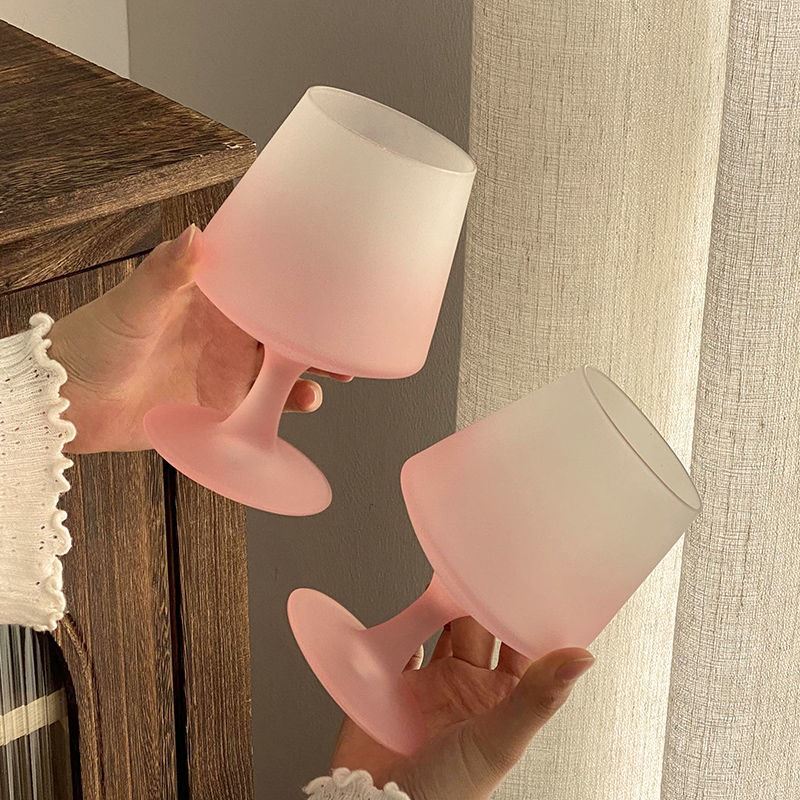 饮料杯子高级感轻奢法式渐变粉磨砂红酒杯高颜值仙气香槟鸡尾酒杯