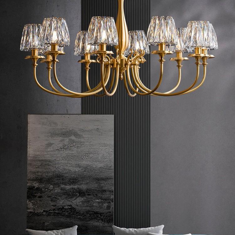 全铜水晶吊灯轻奢美式乡村客厅灯后现代简约餐厅灯大厅灯