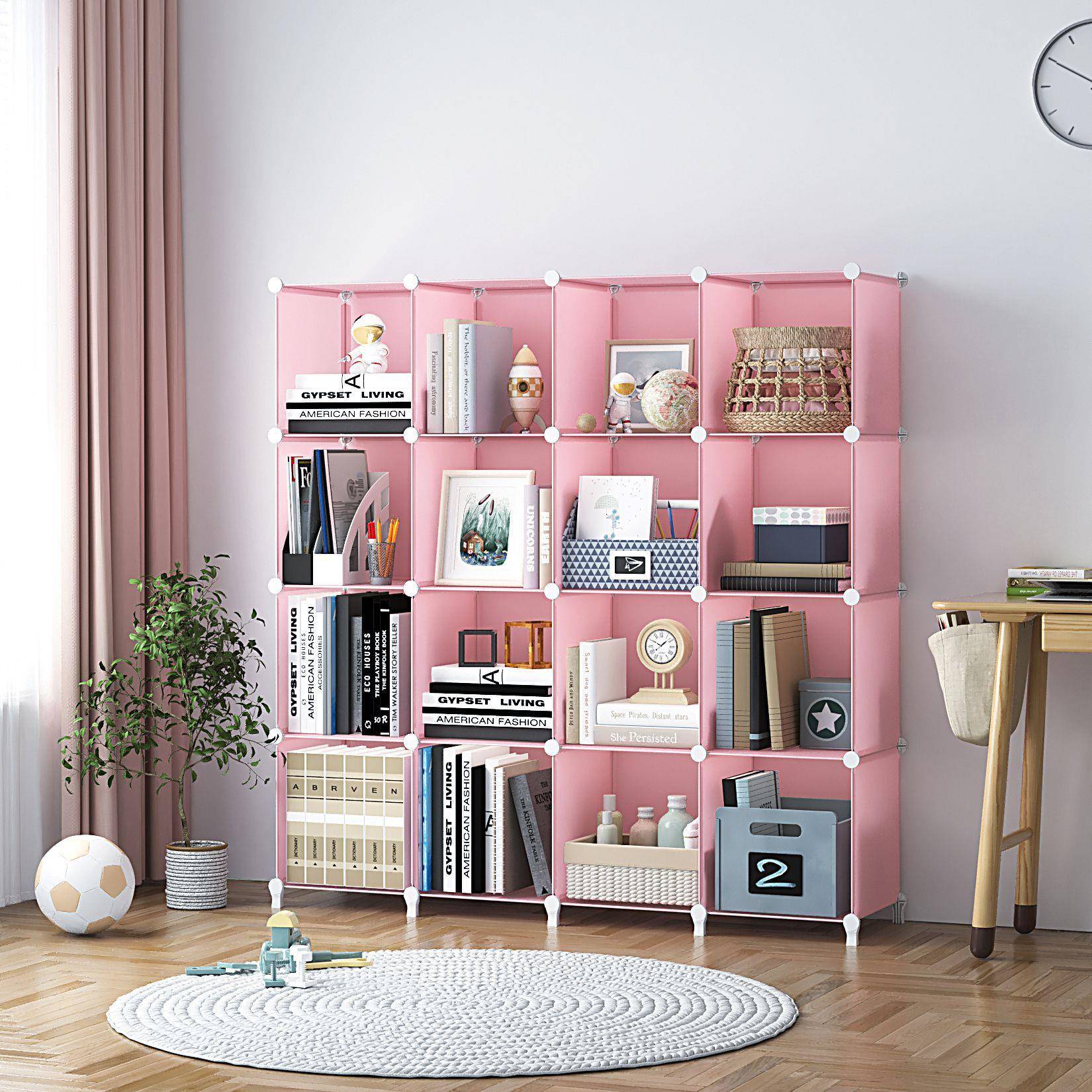 16格粉色书架杂物架塑料立方体存储管理器塑料置物架货架储物架