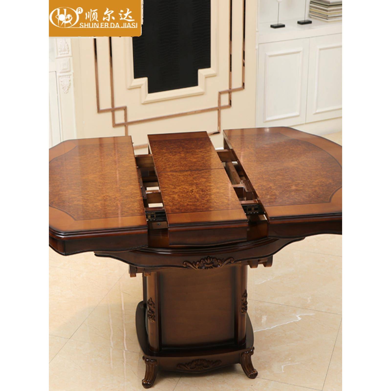 A10L新品伸缩实木餐桌圆形大小可变小户型折叠纯实木圆桌组装欧式