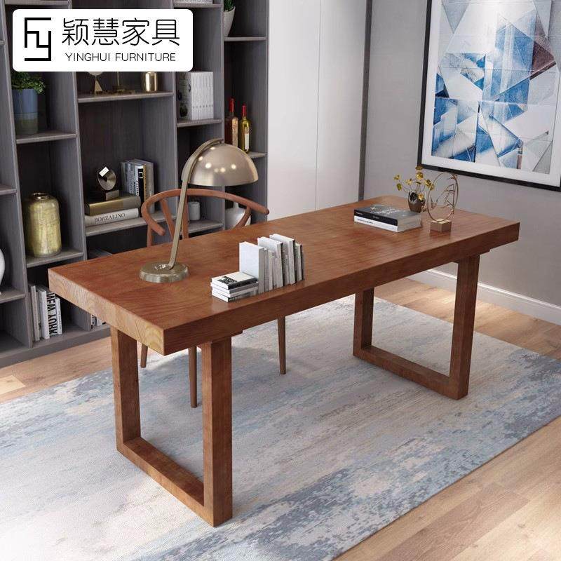 现代简约纯实木办公电脑桌家用长条桌椅写字台书桌简易原木泡茶桌