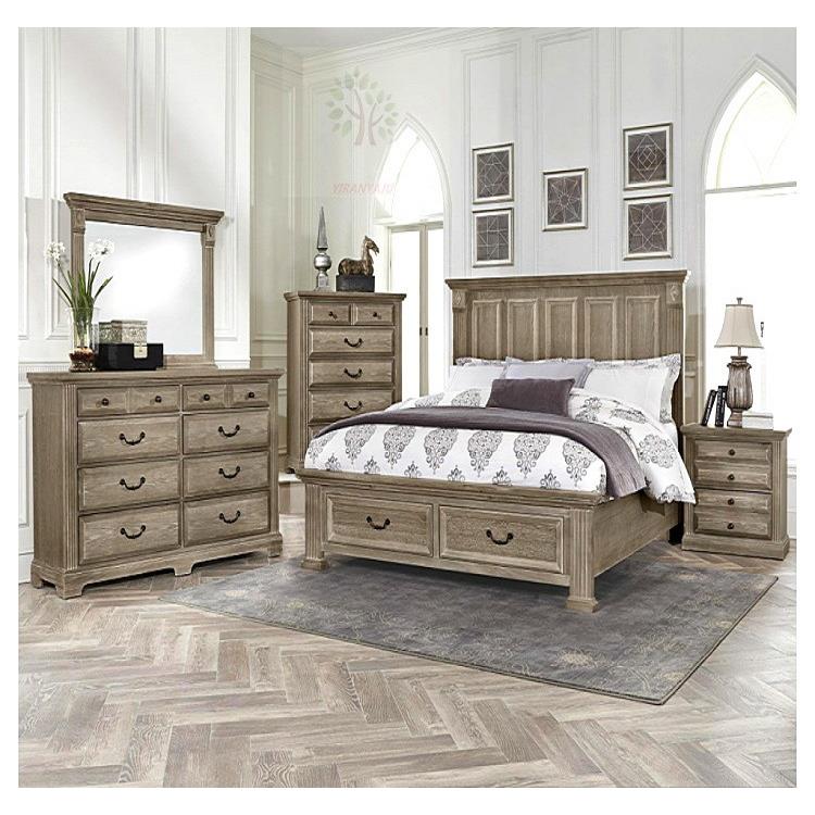 美式卧室1.8米实木床复古做旧橡木双人床法式高端奢华大床欧式床