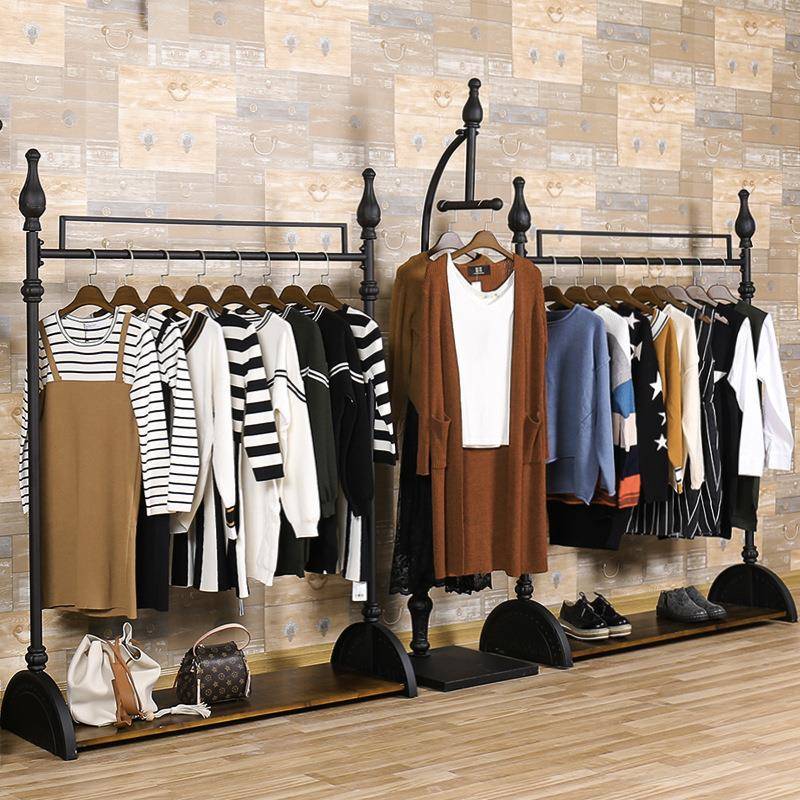 复古衣服货架铁艺服装架服装店衣架展示架落地式女装店陈列中岛架