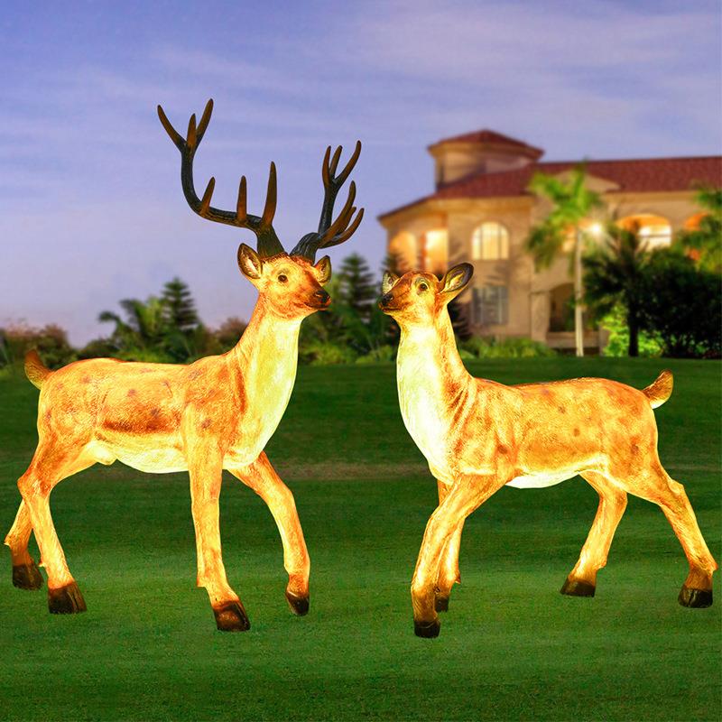 玻璃钢发光仿真梅花鹿雕塑动物摆件户外亮化园林景区观装饰工艺品