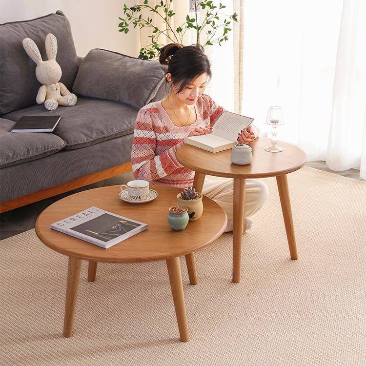 北欧全实木茶几组合樱桃木小户型家用圆形日式简约小圆桌原木家具