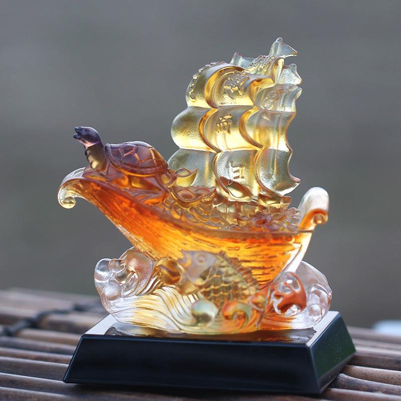 琉璃满载而归帆船创意摆件居家客厅前台桌面摆放装饰节日亲朋送礼