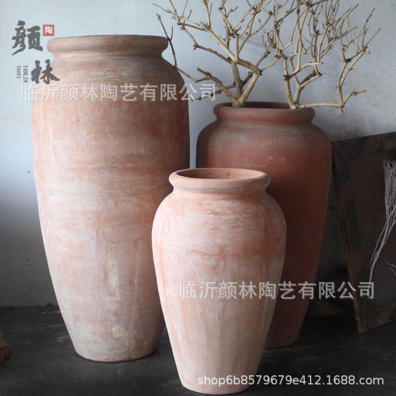 景观藤类花盆落地粗陶缸盆落地仿古陶器组合大号陶器简约红陶