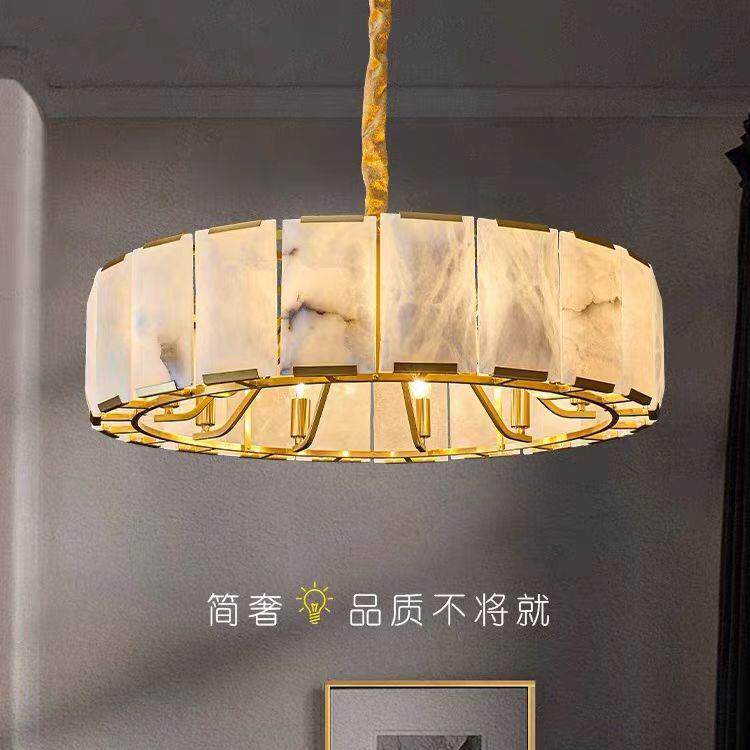 全铜客厅吊灯高档别墅轻奢美式设计师简约云石铜灯餐厅主卧灯