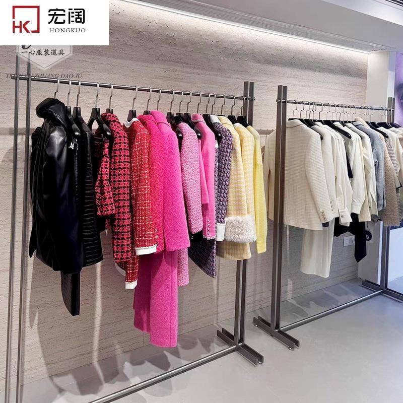 服装店展示架不锈钢落地式中岛架买手店工业风陈列挂衣架