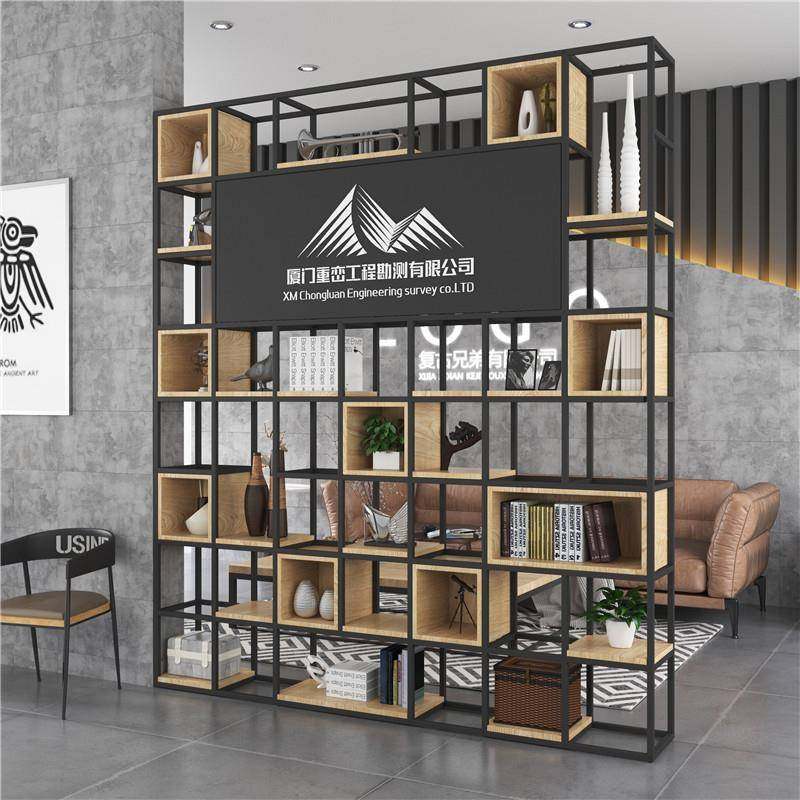 铁艺屏风隔断置物客厅玄关架办公室前台装饰柜公司LOGO背景形象墙