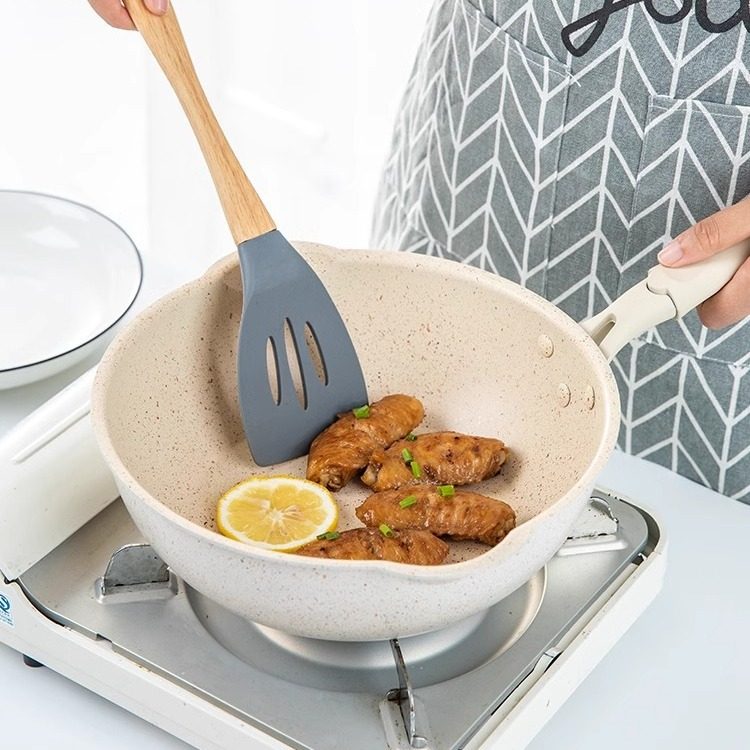 不粘锅炒锅家用小号麦饭石平底锅煎炒两用燃气灶电磁炉专用炒菜锅