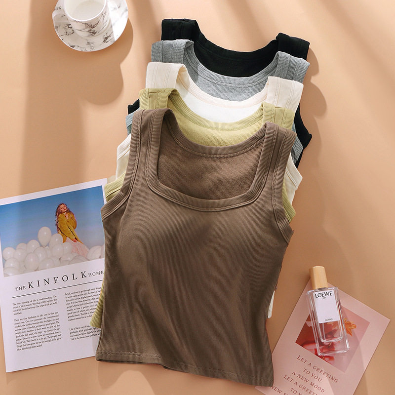 带胸垫针织磨毛保暖吊带背心女 外穿内搭方领自发热打底上衣,女装/女士精品,背心吊带,淘宝优惠券,粉丝福利购,淘宝优惠卷