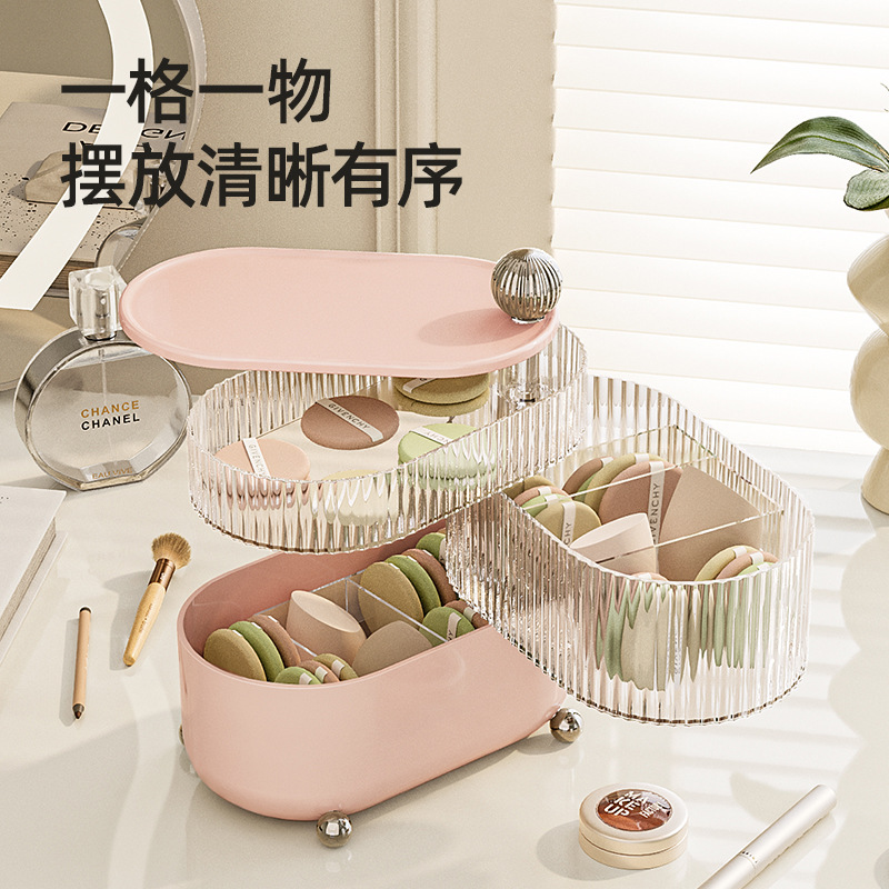粉扑旋转收纳盒桌面防尘化妆品美妆蛋轻奢透明口红ins风整理盒