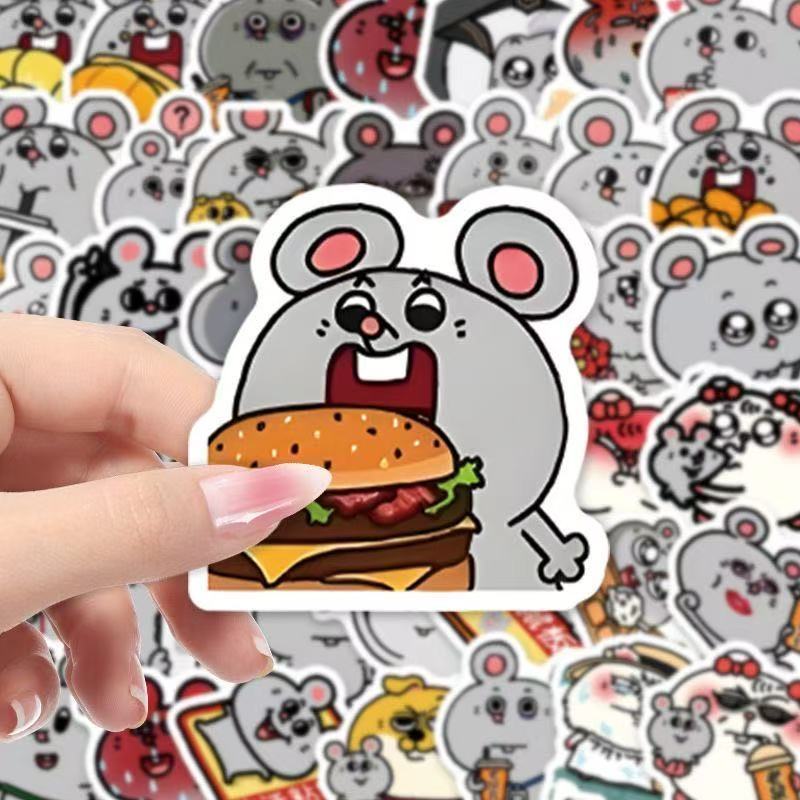 206张卡通大老鼠贴纸可爱趣味抽象表情手机手账装饰桌面防水贴画