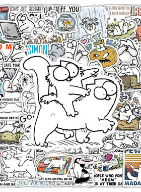 100张Simon's Cat西蒙的猫贴纸简约线条猫咪卡通动画周边手账素材