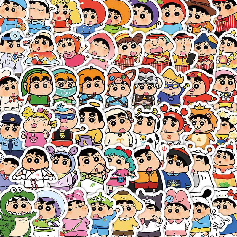204张蜡笔小新装扮cos贴纸卡通可爱搞怪小新趣味周边装饰手机贴画