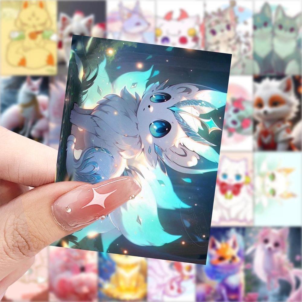 q版可爱九尾狐贴纸可爱神话元素创意插画贴图diy电脑笔记本装饰贴