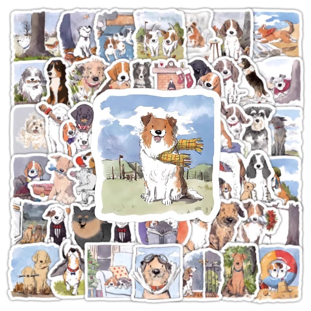 快乐修勾贴纸小狗狗可爱贴画行李箱笔记本手账素材装饰图案防水贴