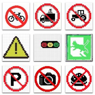 177张拼豆禁止图标贴纸卡通可爱像素图纸表情包标识设计趣味贴画