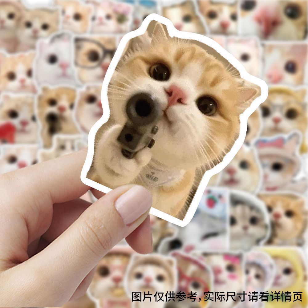 240张大脸小猫表情贴纸趣味搞怪猫猫可爱小猫装饰diy贴画手机桌面