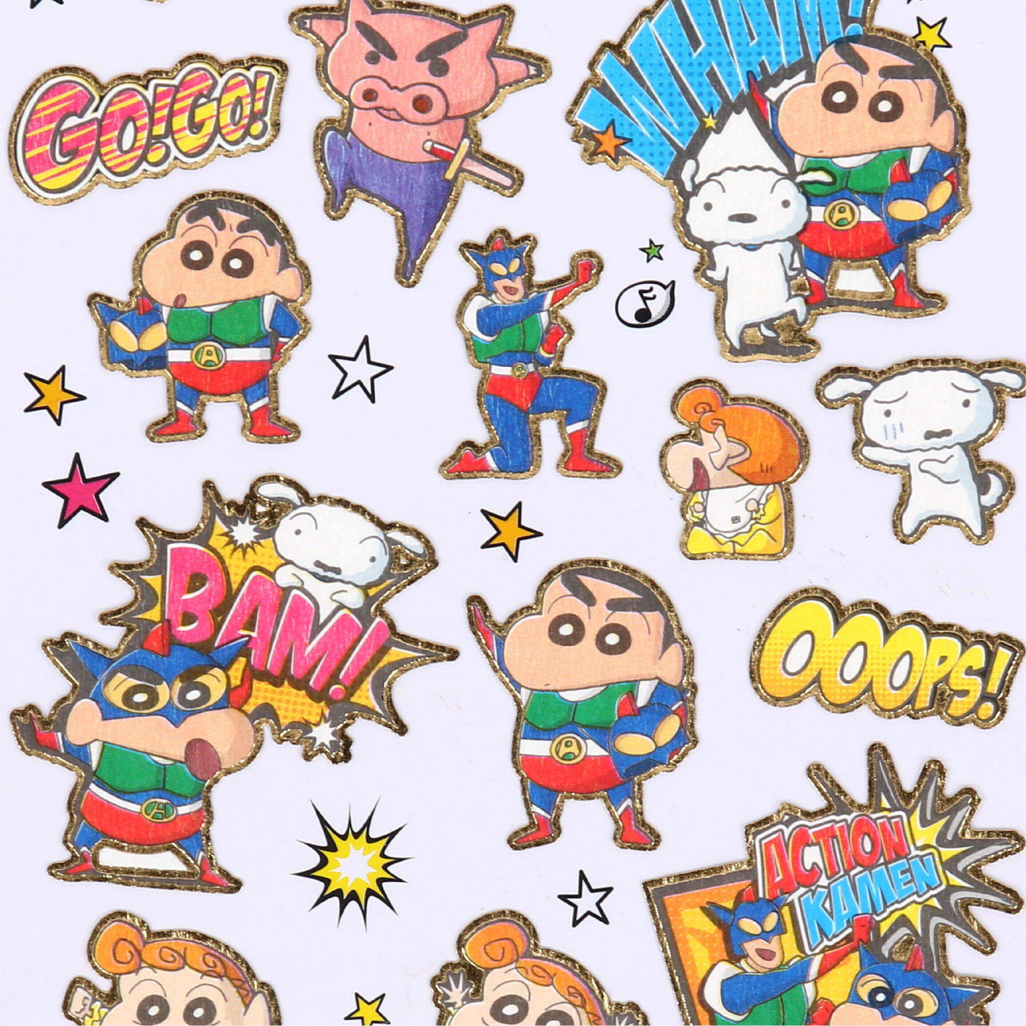 可爱卡通蜡笔小新贴纸动感超人咕卡动漫周边装饰手账素材防水贴画