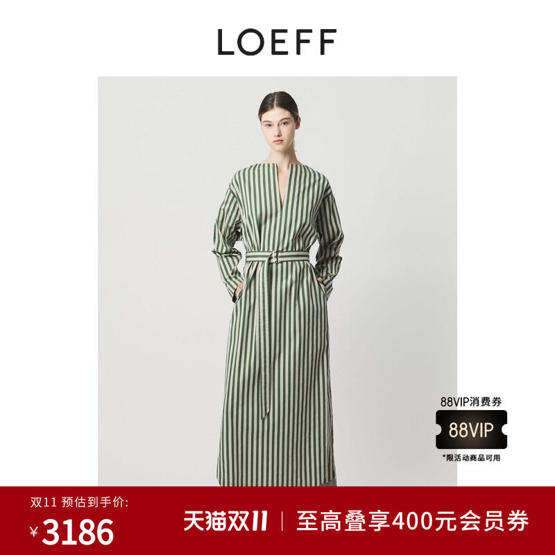 LOEFF26春夏新品女装气质条纹V领腰带棉衬衫连衣裙88262000002
