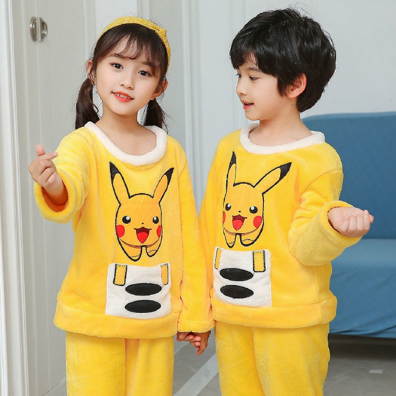 儿童睡衣套装秋冬珊瑚绒男女童法兰绒宝宝加绒加厚保暖可爱家居服