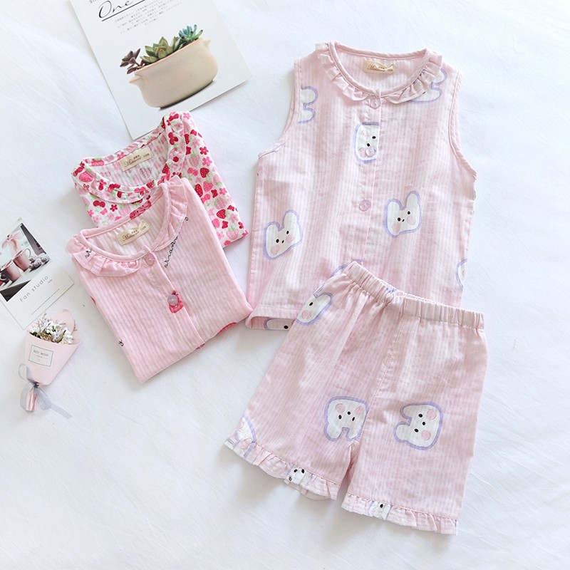 儿童夏季薄款纯棉纱布无袖短裤粉色草莓家居服女童亲子空调服,童装/婴儿装/亲子装,家居服套装,淘宝优惠券,粉丝福利购,淘宝优惠卷