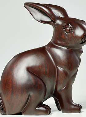 黑檀实木雕刻兔子摆件三合十二生肖木头兔动物家居客厅玄关工艺品