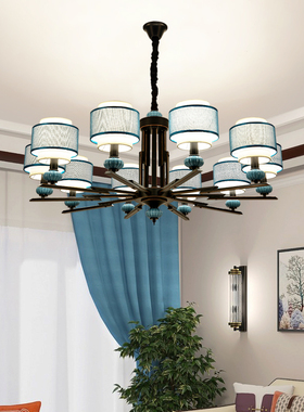 新中式吊灯中国风陶瓷布艺茶楼灯酒店包间大厅书房餐厅客厅灯具