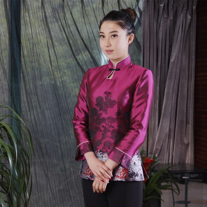 定制酒店服务员工作服女长袖秋冬装火锅饭店中式餐厅餐饮制服套装
