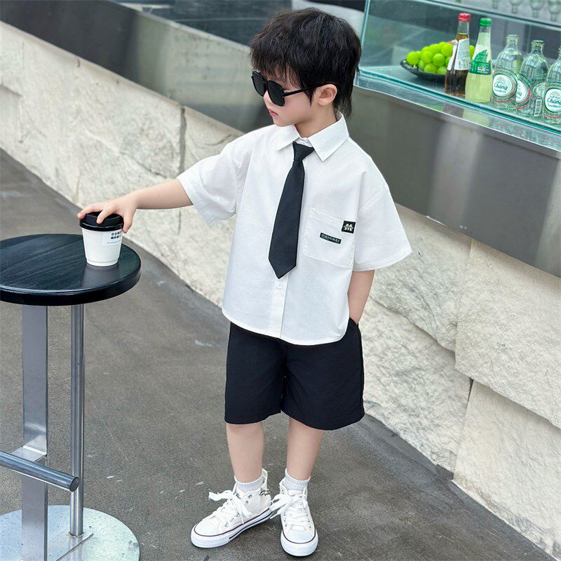 男童装学院风夏季短袖衬衫套装JK制服两件套幼儿园毕业照演出礼服图片