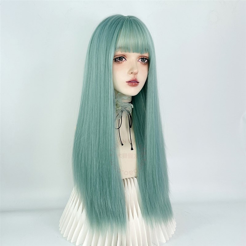 薄荷绿假发全头套女蓝绿长直发lolita浅色长发y2k日常万用cos潮色