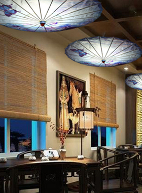 复古伞灯吊灯中国风创意个性餐厅茶楼酒店装饰布艺竹艺油纸伞吊灯