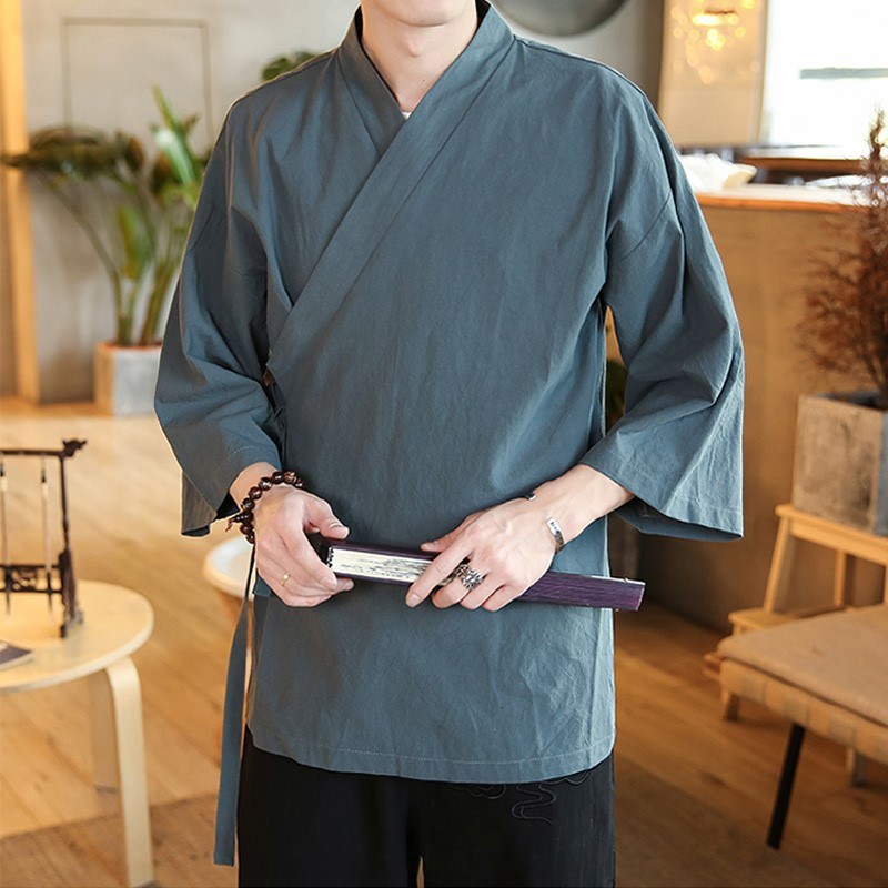 男士古装道袍中国风汉服男夏季复古唐朝古风禅修七分袖开衫外套潮