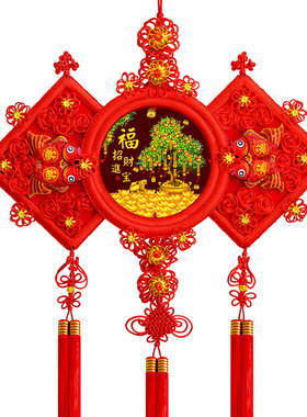 桃木中国结挂件客厅大号福字玄关招财对联平安节乔迁家居小装饰