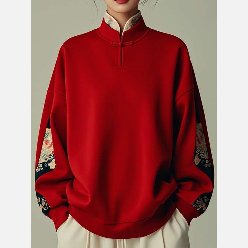 超大码300斤新中式国风百搭红色卫衣外套男女秋冬季宽松过年上衣2