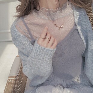 洋气春装 仙蕾丝内搭配毛衣时尚 女2020新款 半高领网纱打底衫 小衫