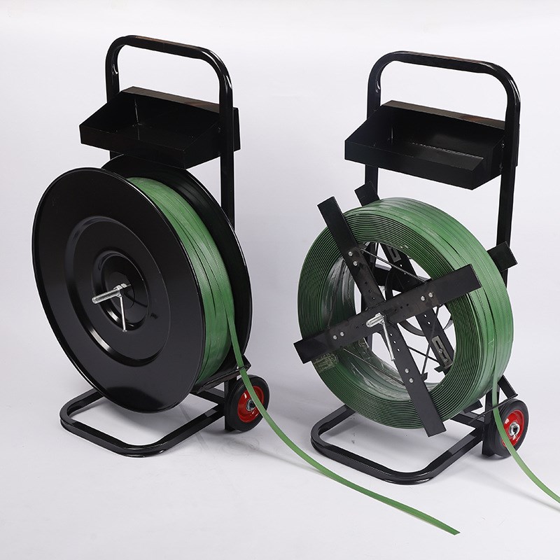 工厂打包塑钢带盘车工人便携手推钢带收纳工具拉车手动打包带支架