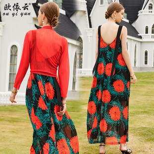 欧依云中年妈妈夏装两件套连衣裙2025新款洋气显瘦年轻裙子套装女