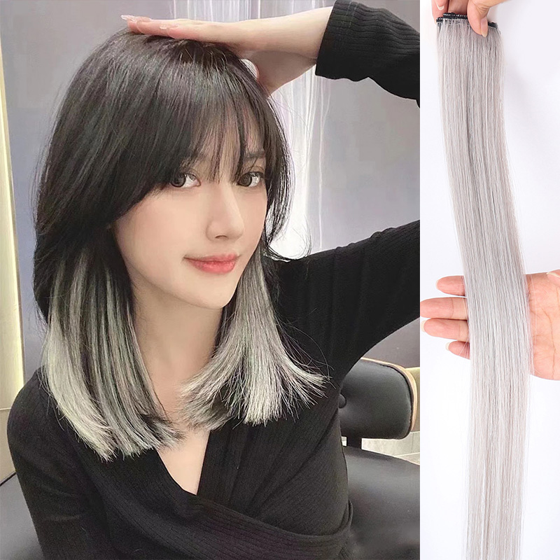 真发挂耳染发片接发挑染假发片贴一片式隐形无痕彩色假发女长发片