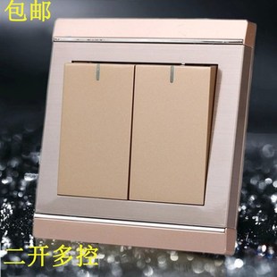 86型开关插座面板 不锈钢拉丝M8香槟金二开中途开关二开多控开关