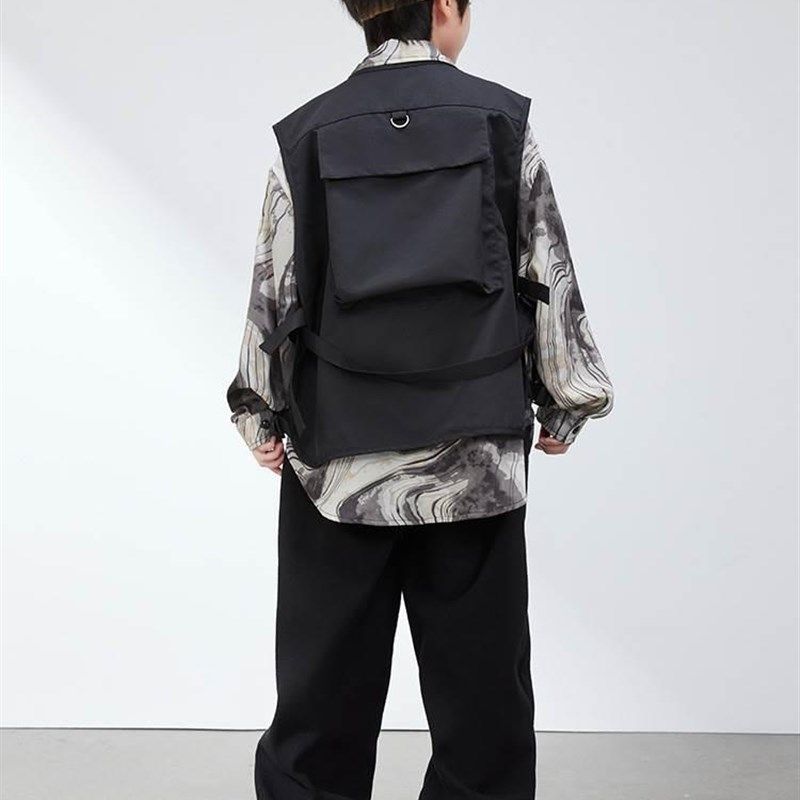 男女童潮酷街舞服机能多口袋马甲工装衬衫套装嘻哈少儿演出服套装,童装/婴儿装/亲子装,儿童演出服,淘宝优惠券,粉丝福利购,淘宝优惠卷