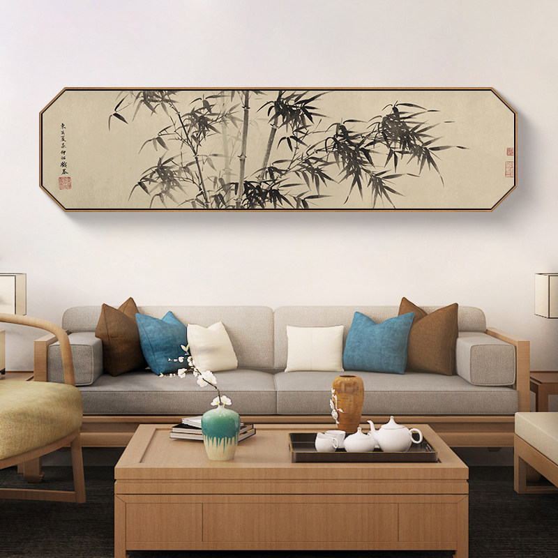 新中式客厅装饰画八边形梅花墨竹图挂画竹报平安卧室床头书房壁画,家居饰品,现代装饰画,淘宝优惠券,粉丝福利购,淘宝优惠卷