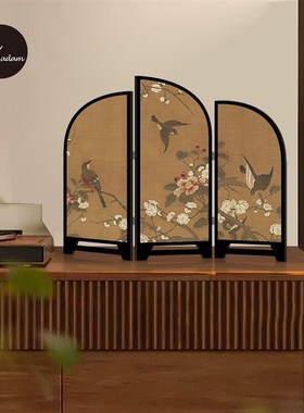 中古风桌面屏风摆画创意玄关柜摆台画复古新中式墨竹图茶桌装饰画