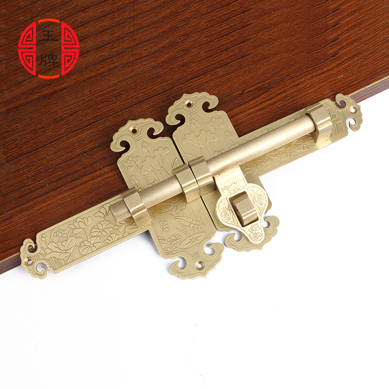 纯铜中式明装荷花插销大门锁仿古门锁扣古建木门老式门扣庭院门锁